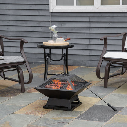 Outsunny Brasero Exterior De Acero Con Protector De Chispas 45x45x34 Cm Negro_1