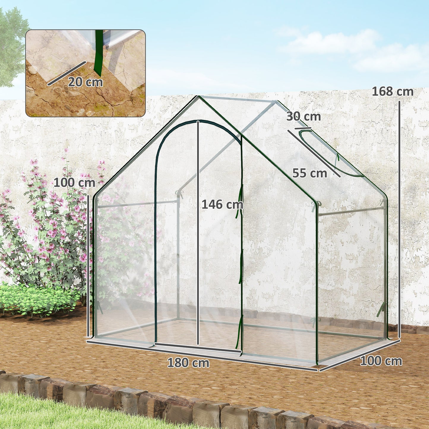 Outsunny Invernadero Pequeño Con Puerta Con Cremallera 180x100x168 Cm Verde_2