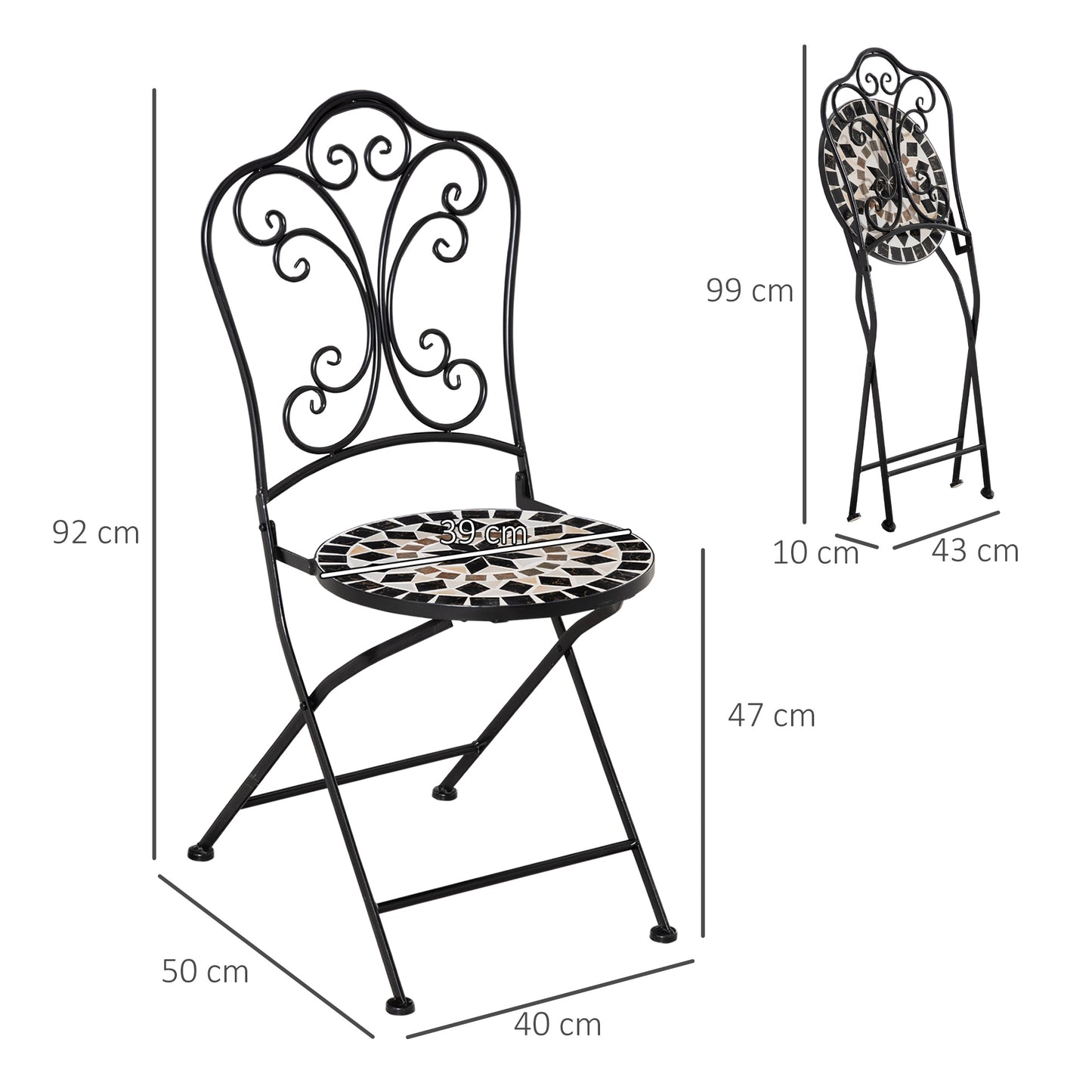 Outsunny Set De 2 Sillas De Jardín Plegables Con Mosaico Cerámico 40x50x92 Cm_2