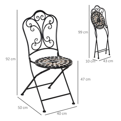 Outsunny Set De 2 Sillas De Jardín Plegables Con Mosaico Cerámico 40x50x92 Cm_2