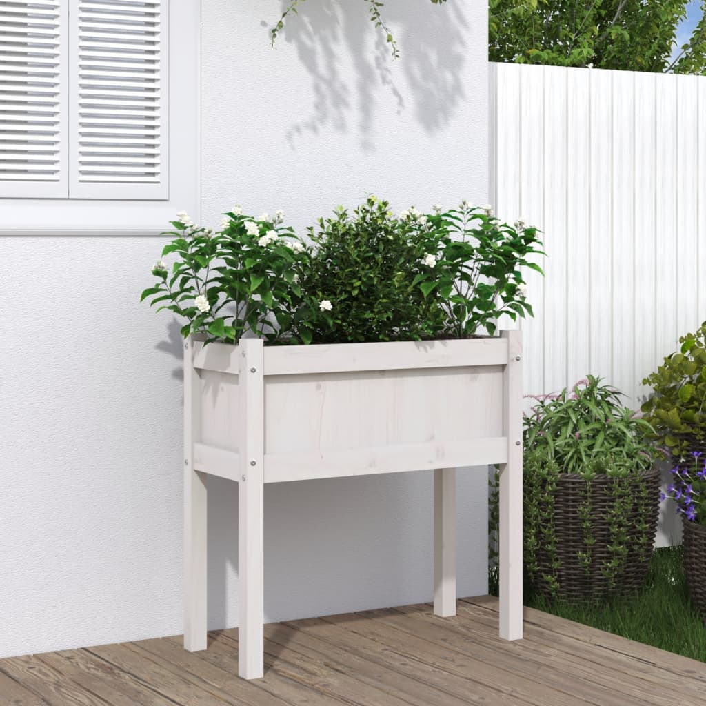 Jardinera Con Patas Madera Maciza De Pino Blanco 70x31x70 Cm_1