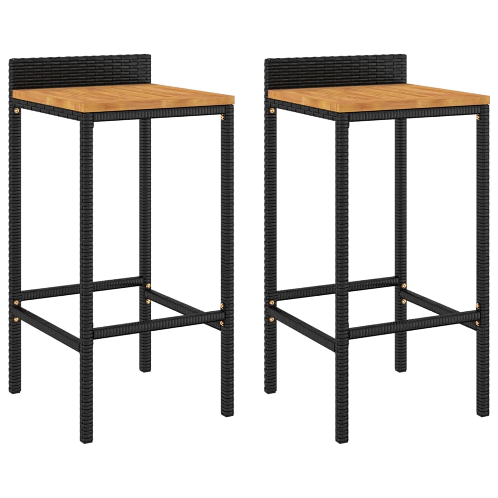 Taburetes Altos 2 Uds Madera De Acacia Y Ratán Sintético Negro_0