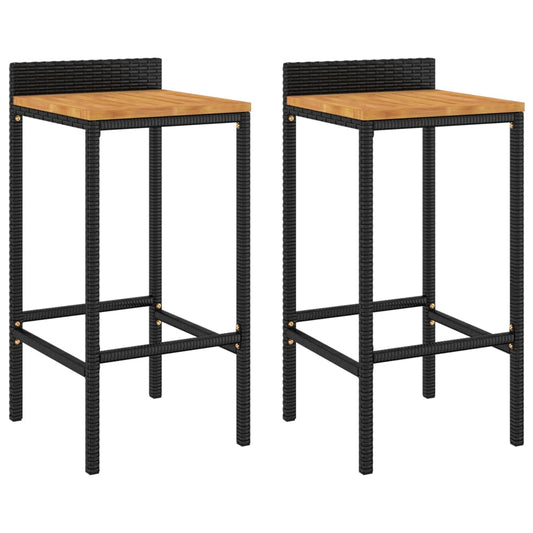 Taburetes Altos 2 Uds Madera De Acacia Y Ratán Sintético Negro_0