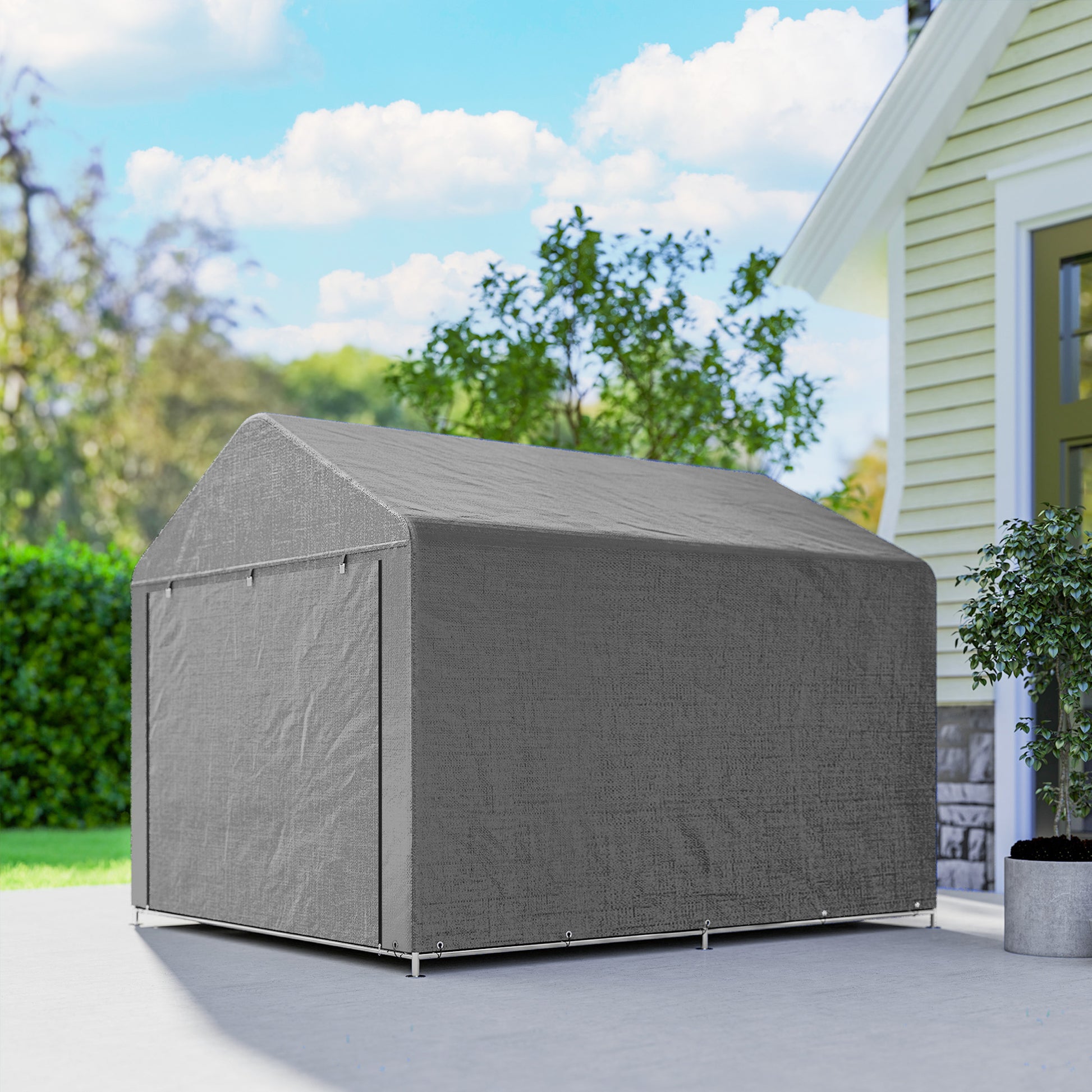 Outsunny Carpa De Jardín Para Herramientas Bicicletas Motos 2,4x2x2 M Gris_3