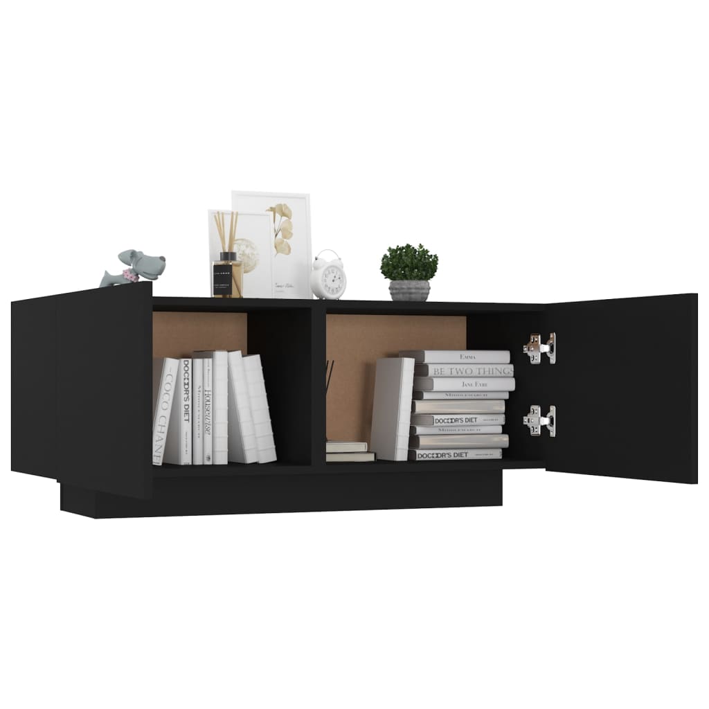 Mesita De Noche Madera De Ingeniería Negro 100x35x40 Cm_2