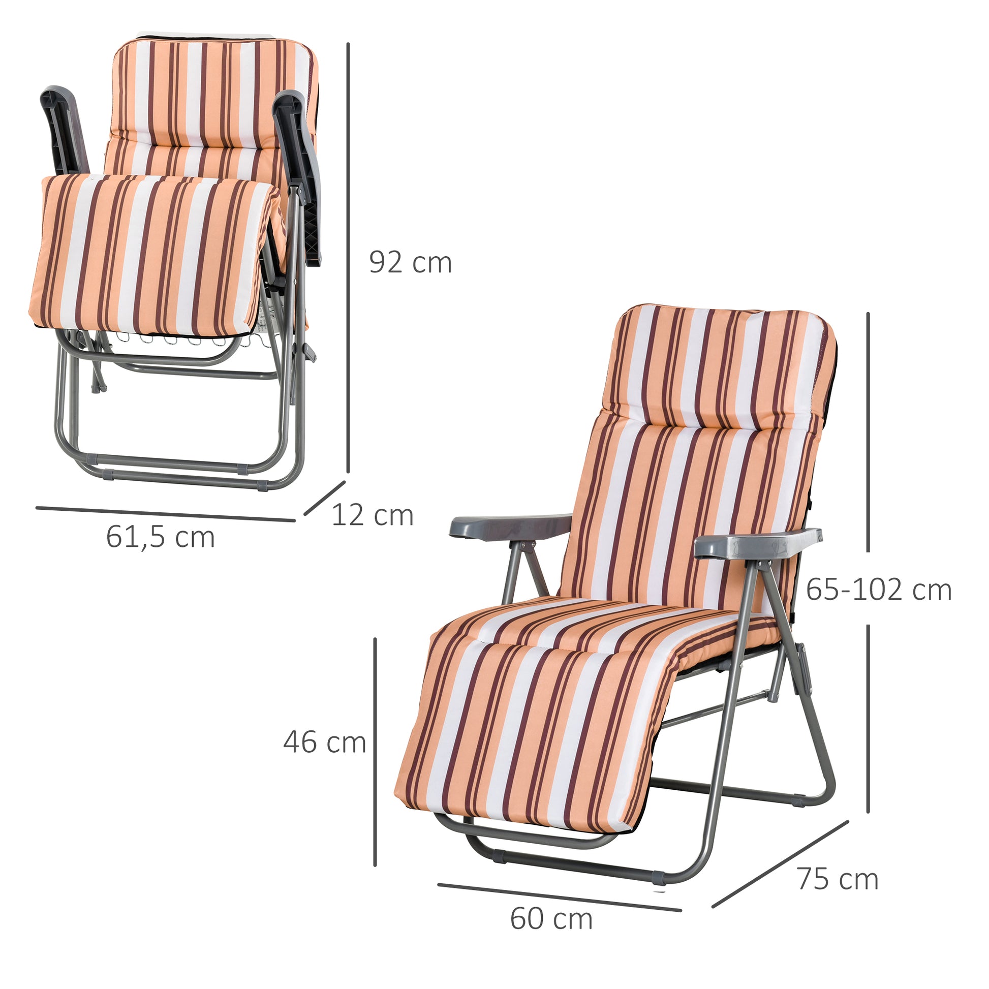 Outsunny 2 Tumbonas Plegables Con Respaldo Ajustable 60x75x65-102 Cm Naranja_2