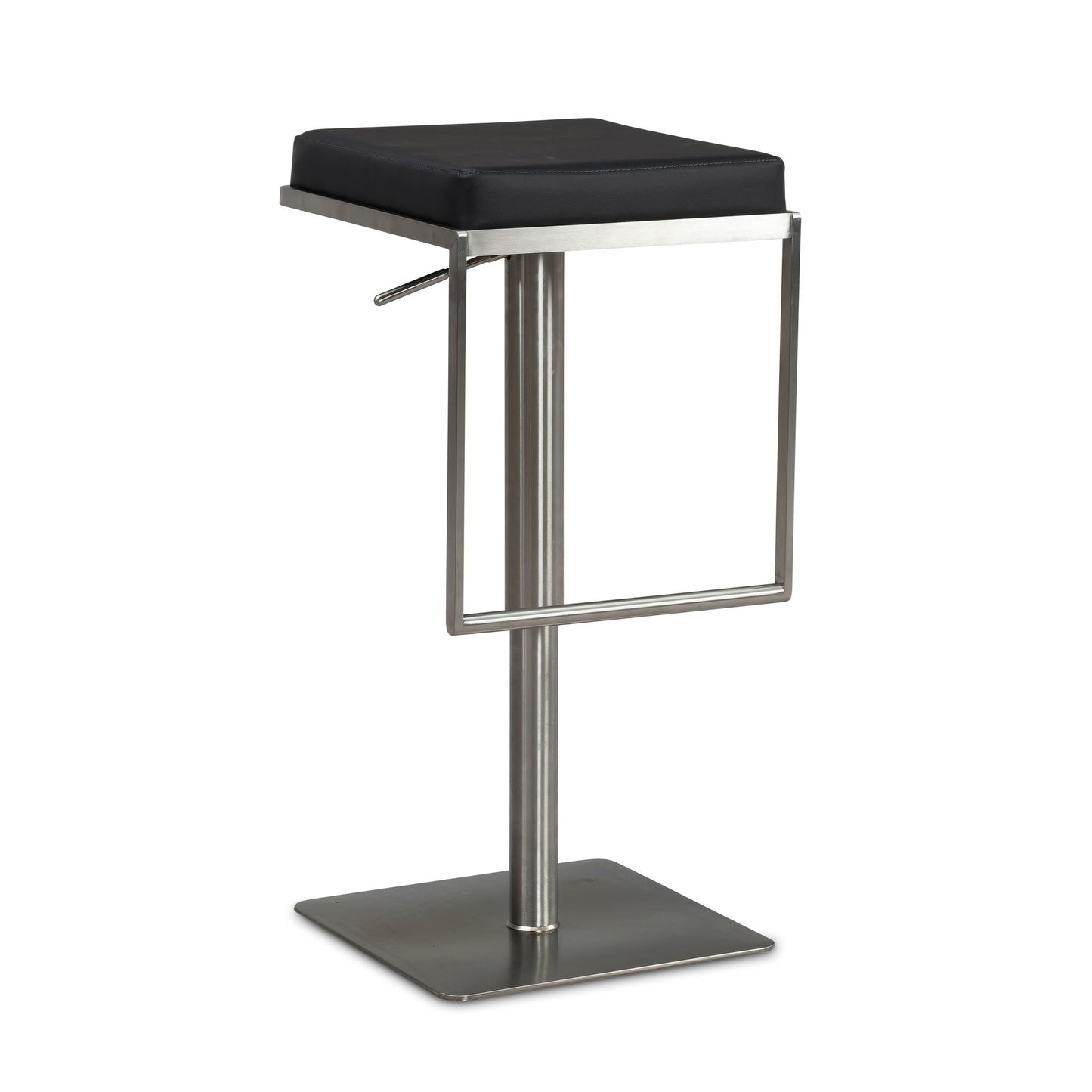 Taburete De Bar Negro De Piel Sintética De Acero Inoxidable_0