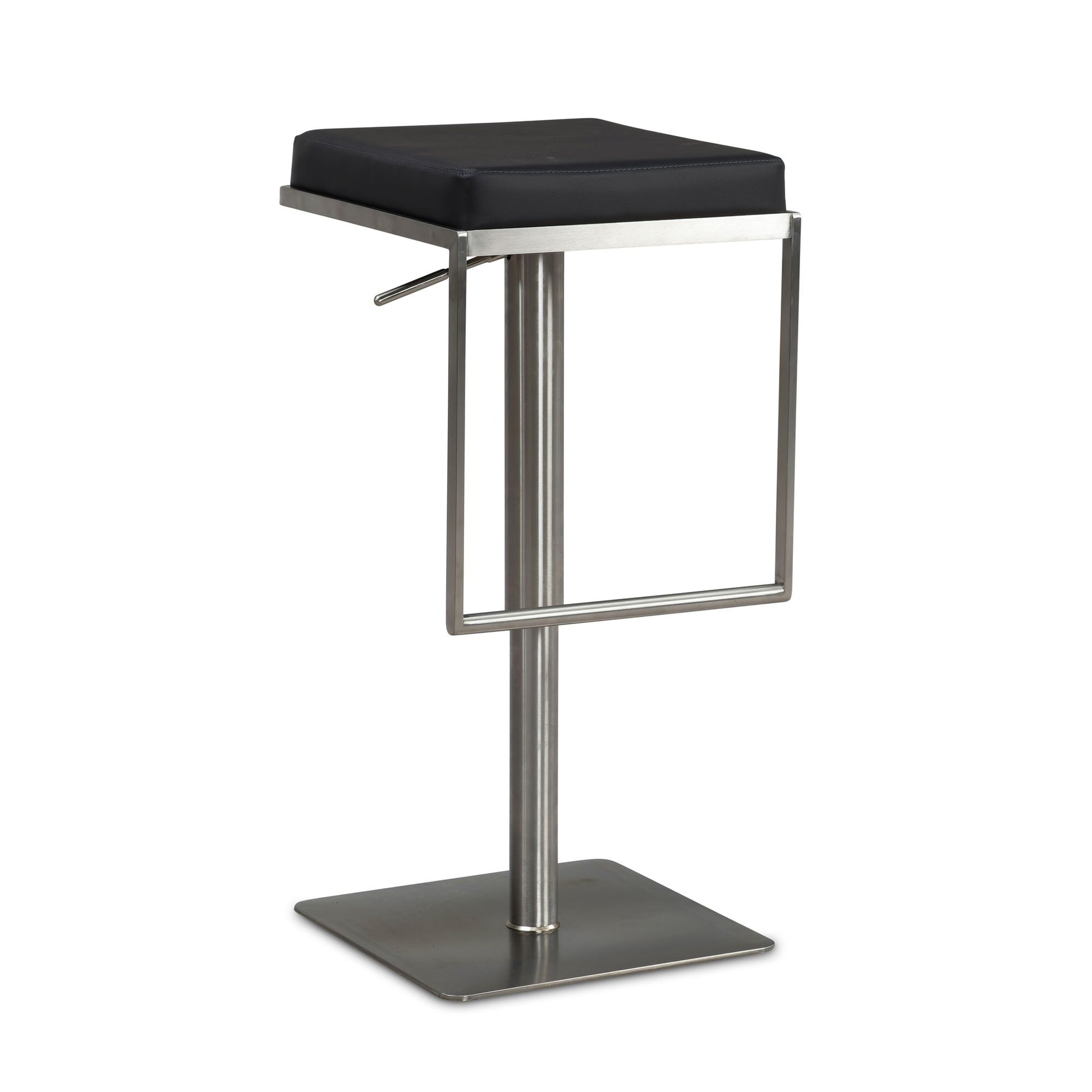 Taburete De Bar Negro De Piel Sintética De Acero Inoxidable_0
