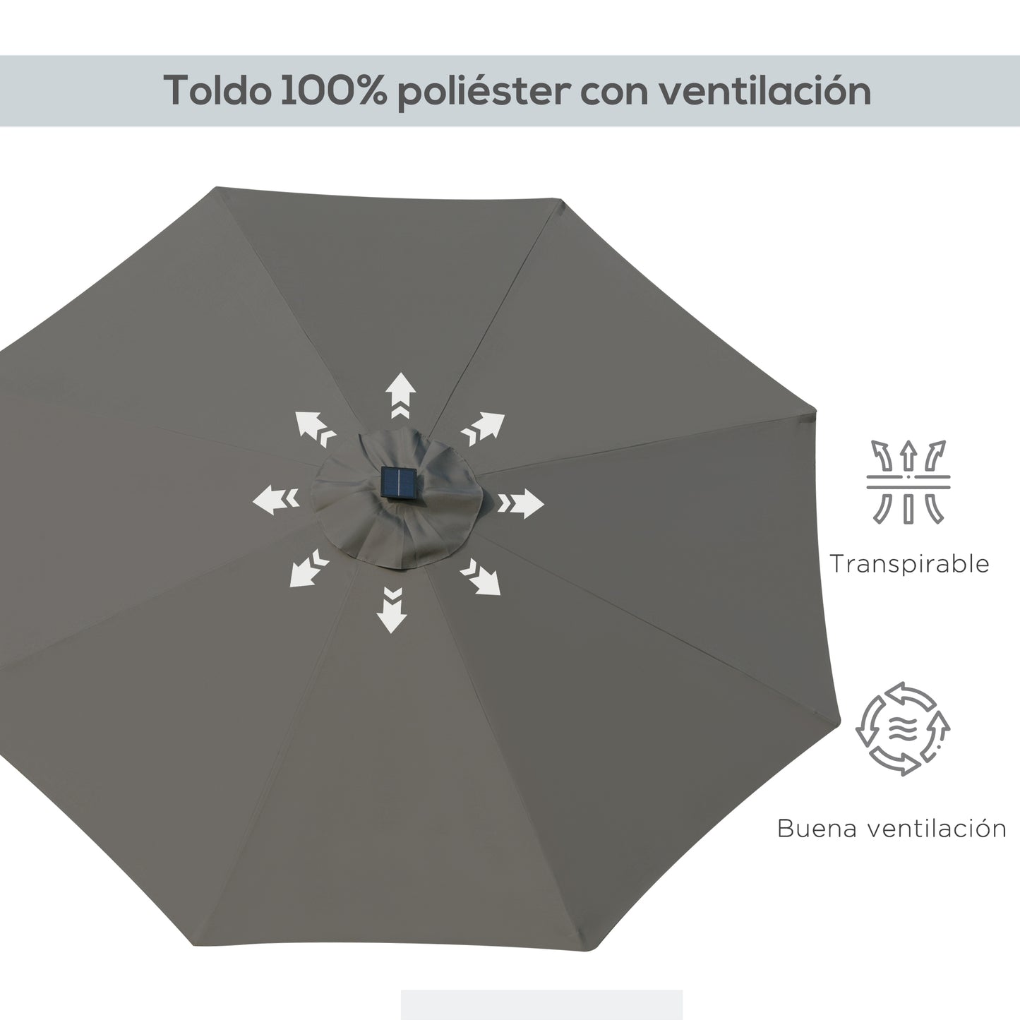 Outsunny Sombrilla De Jardín Ø268x238 Cm Con 24 Luces Led Solar Gris_5