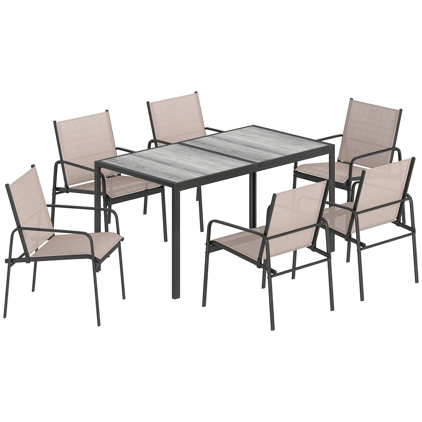 Outsunny Conjunto De Mesa Y Sillas Jardín De 7 Piezas Con Sillas Transpirables_0
