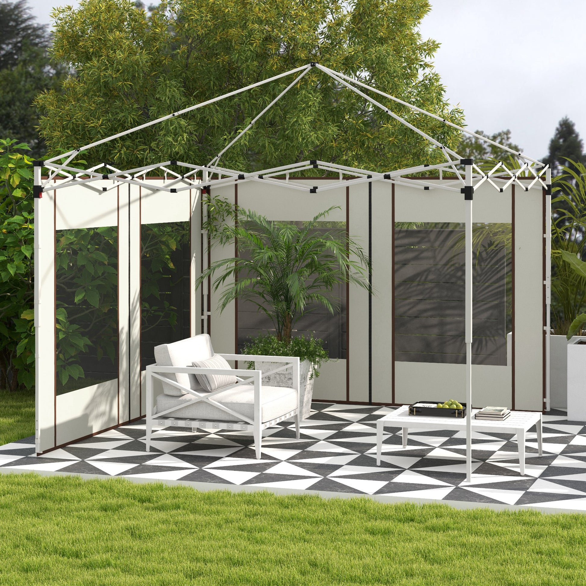 Outsunny Paredes Laterales Para Carpa De 2 Paneles 295x195 Cm Crema_1