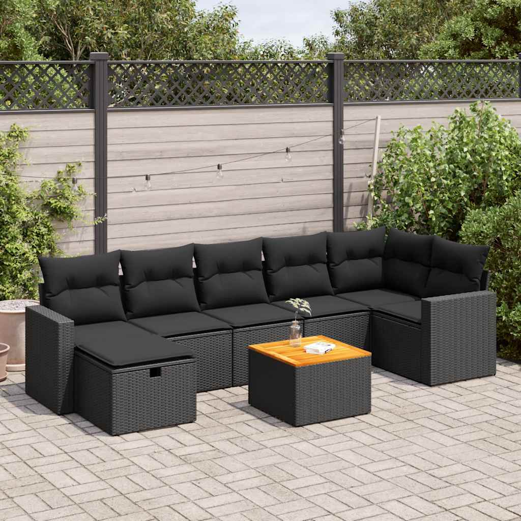 Set De Sofás De Jardín Y Cojines 8 Piezas Ratán Sintético Negro / Vetonek_3