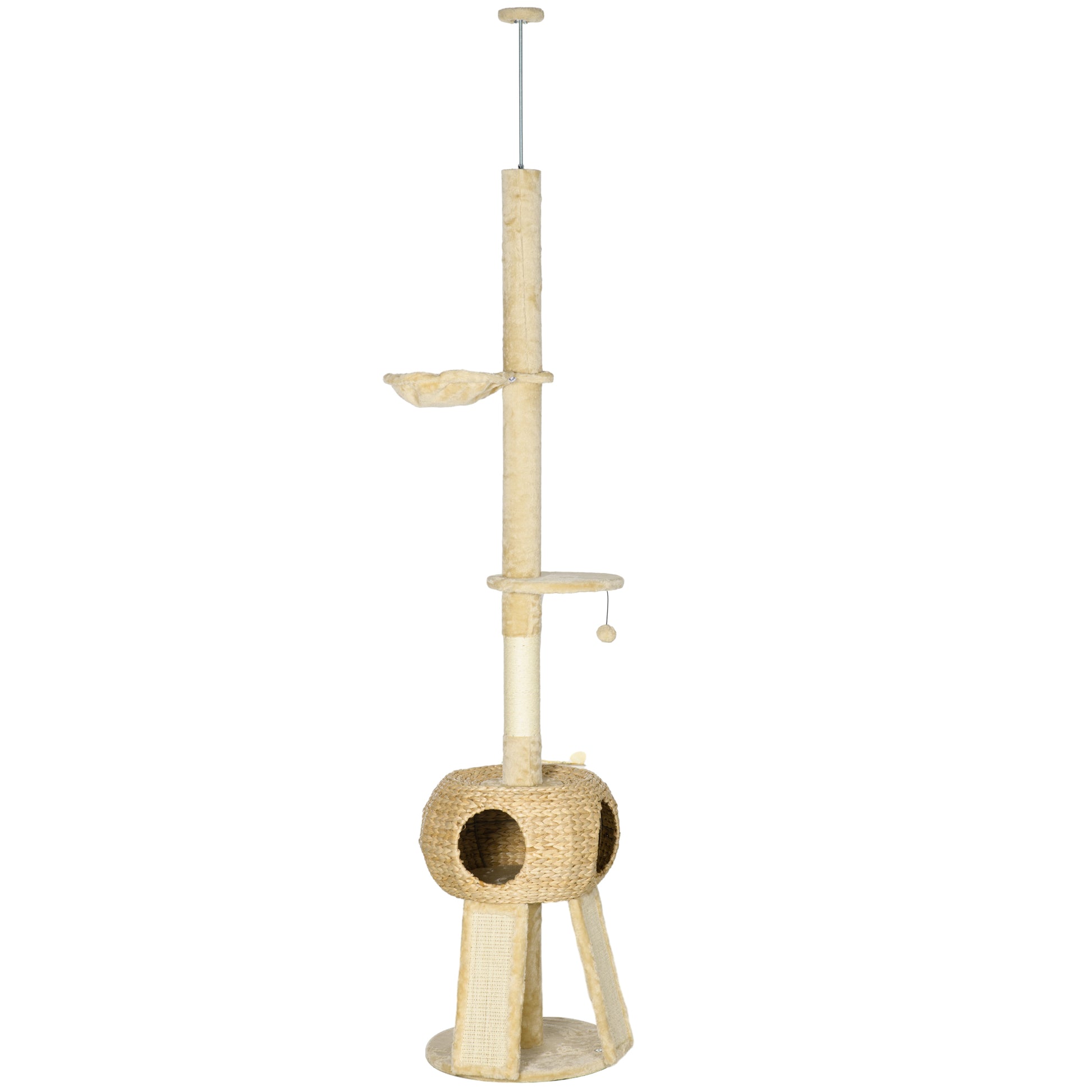 Pawhut Árbol Para Gatos De Suelo A Techo De 225-255 Cm Con Cueva Hamaca Beige_0