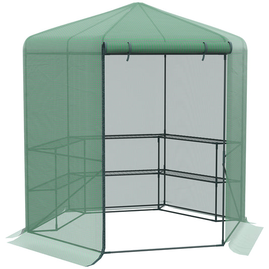 Outsunny Invernadero Jardín Hexágono 194x194x215 Cm Con 6 Estantes Para Cultivos_0