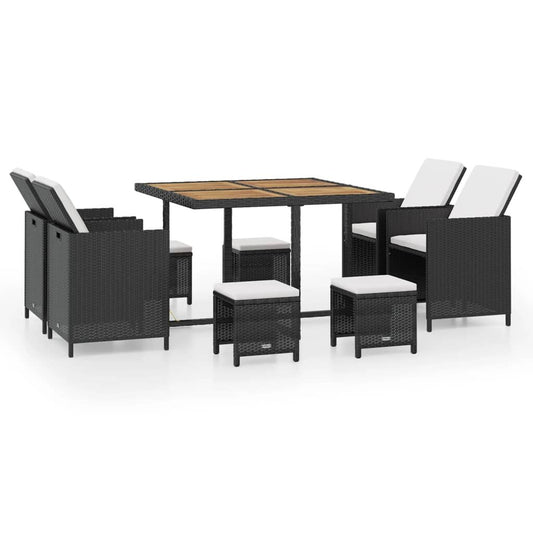 Vidaxl Set Comedor De Jardín 9 Pzas Ratán Sintético Y Madera Negro_0