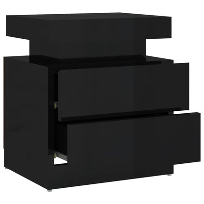 Mesita De Noche Madera De Ingeniería Negro Brillo 45x35x52 Cm_4