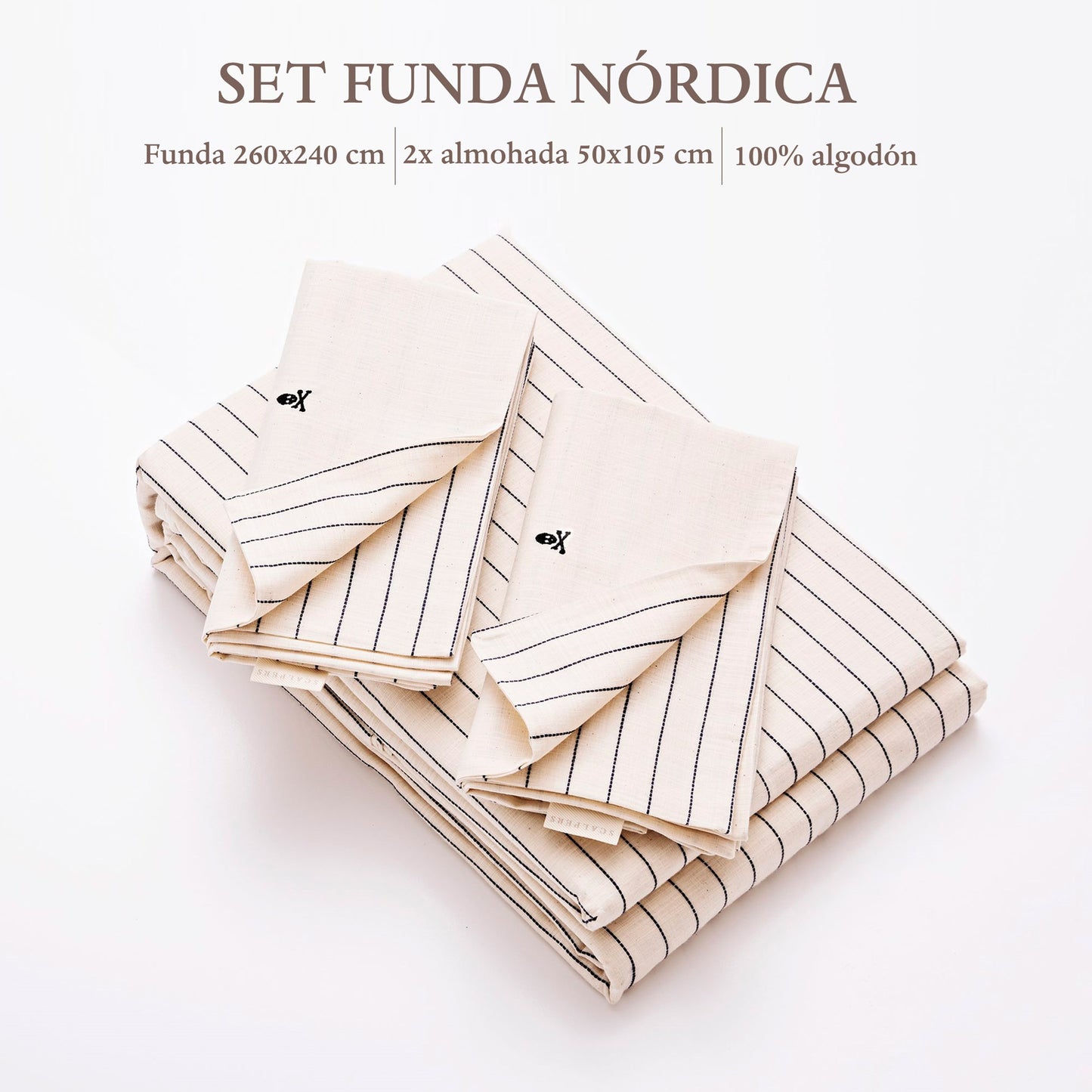 Set Cama Rayas (funda Nordica 260x240cm+ 2 Fundas Almohada  50x105cm) 100% Algodón 120gsm Ecru Rayas Cierre De Botones Haze Scalpers Home_1