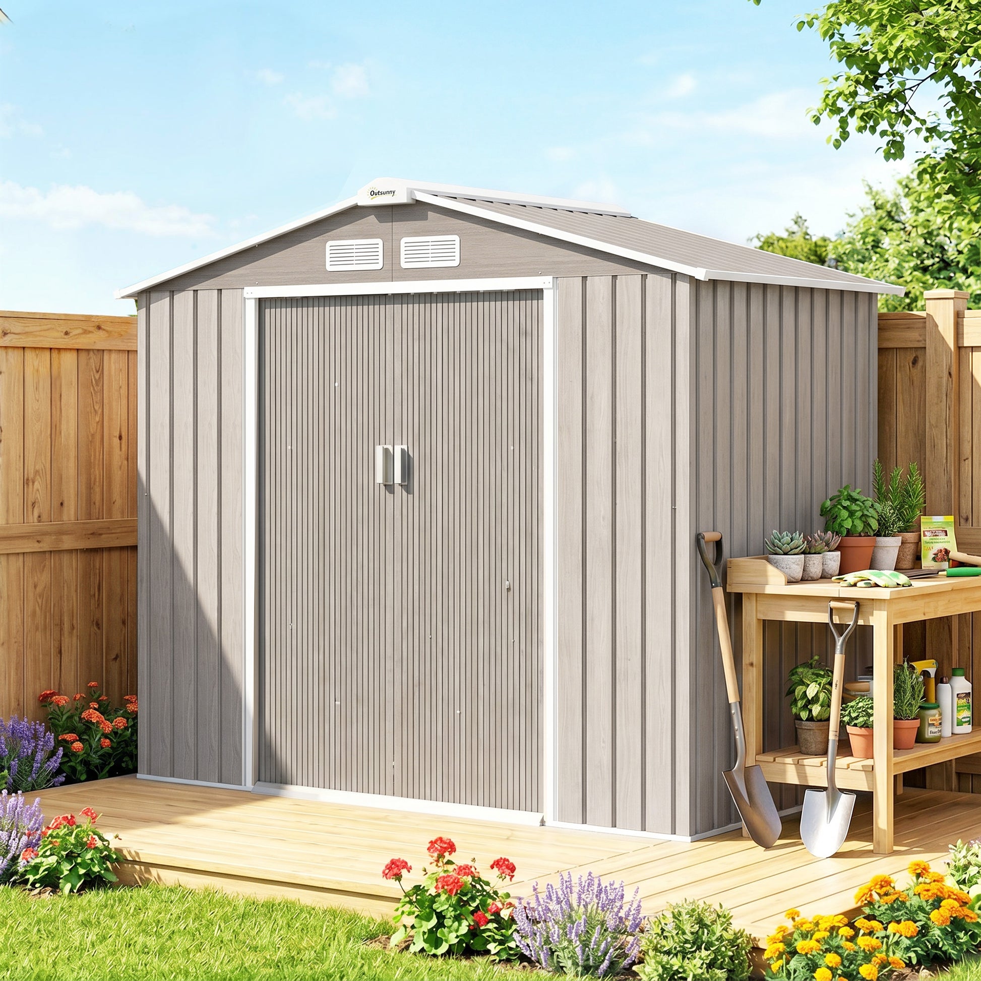 Outsunny Caseta De Jardín Exterior 2,42 M² 213x130x185 Cm Con Puerta Corredera_1