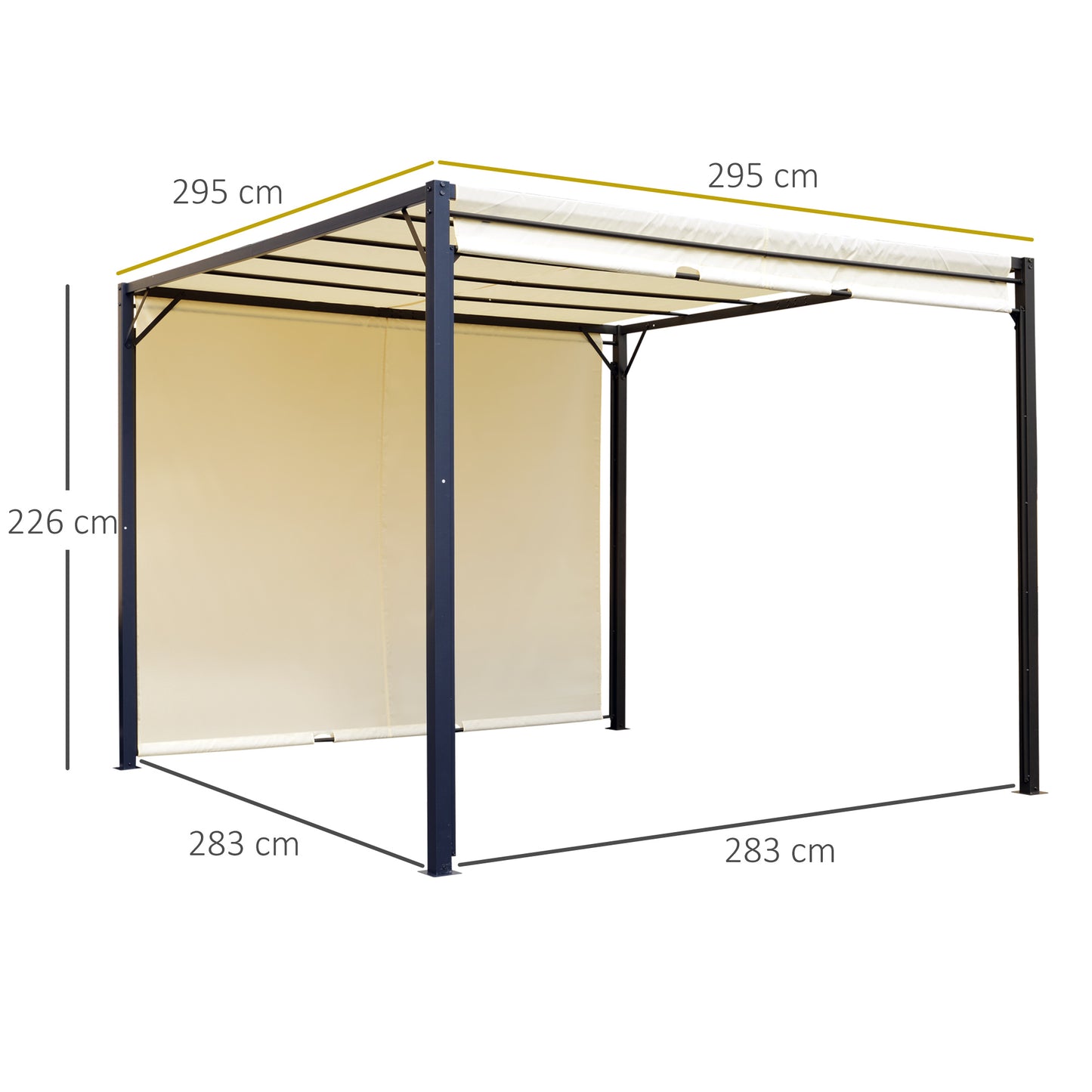 Outsunny Pérgola Gazebo Cenador Con Techo Retráctil Y Pared Lateral Acero_2