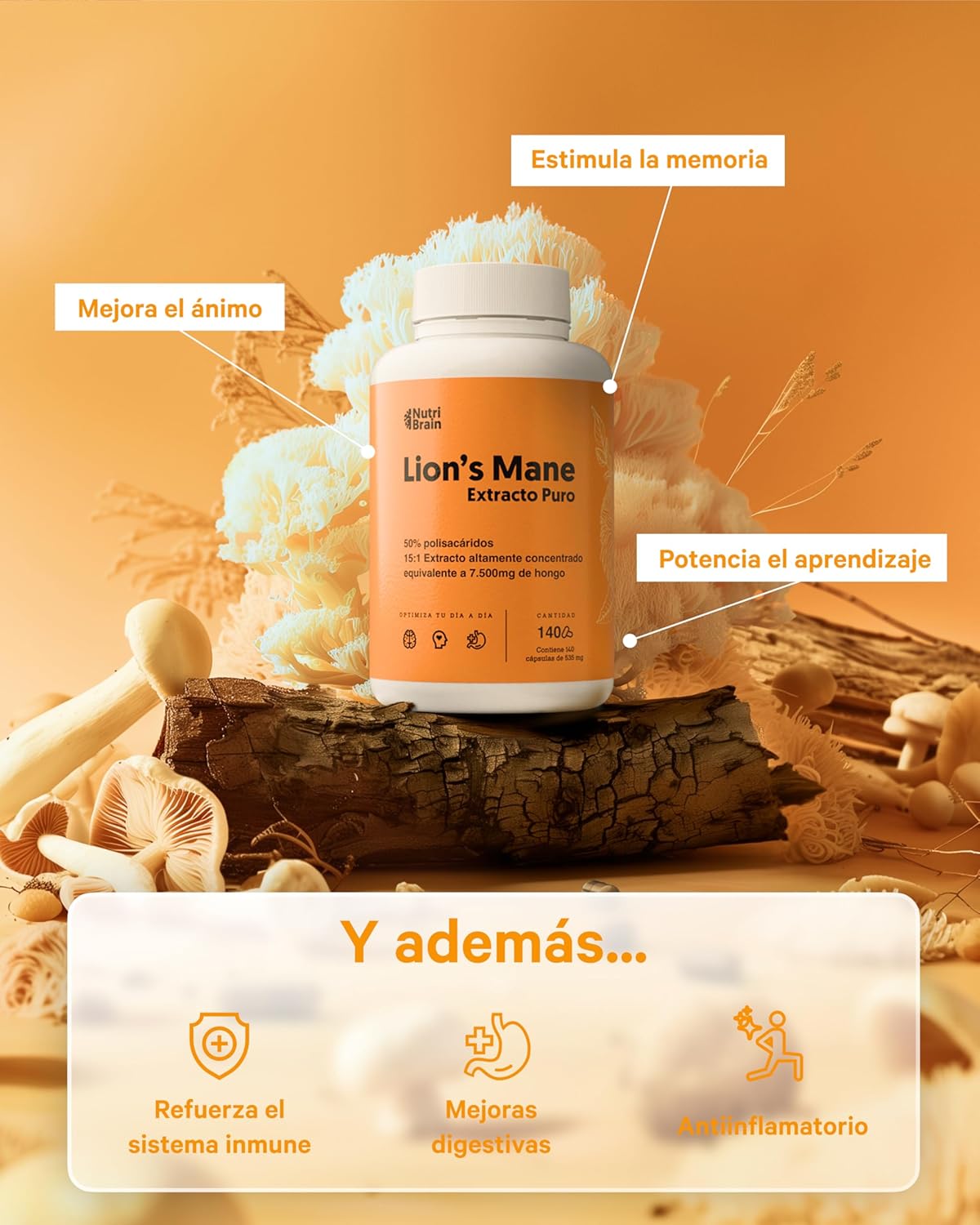 Melena De León Ultraconcentrada 50% 7500mg Nutribrain 140 Cápsulas_3