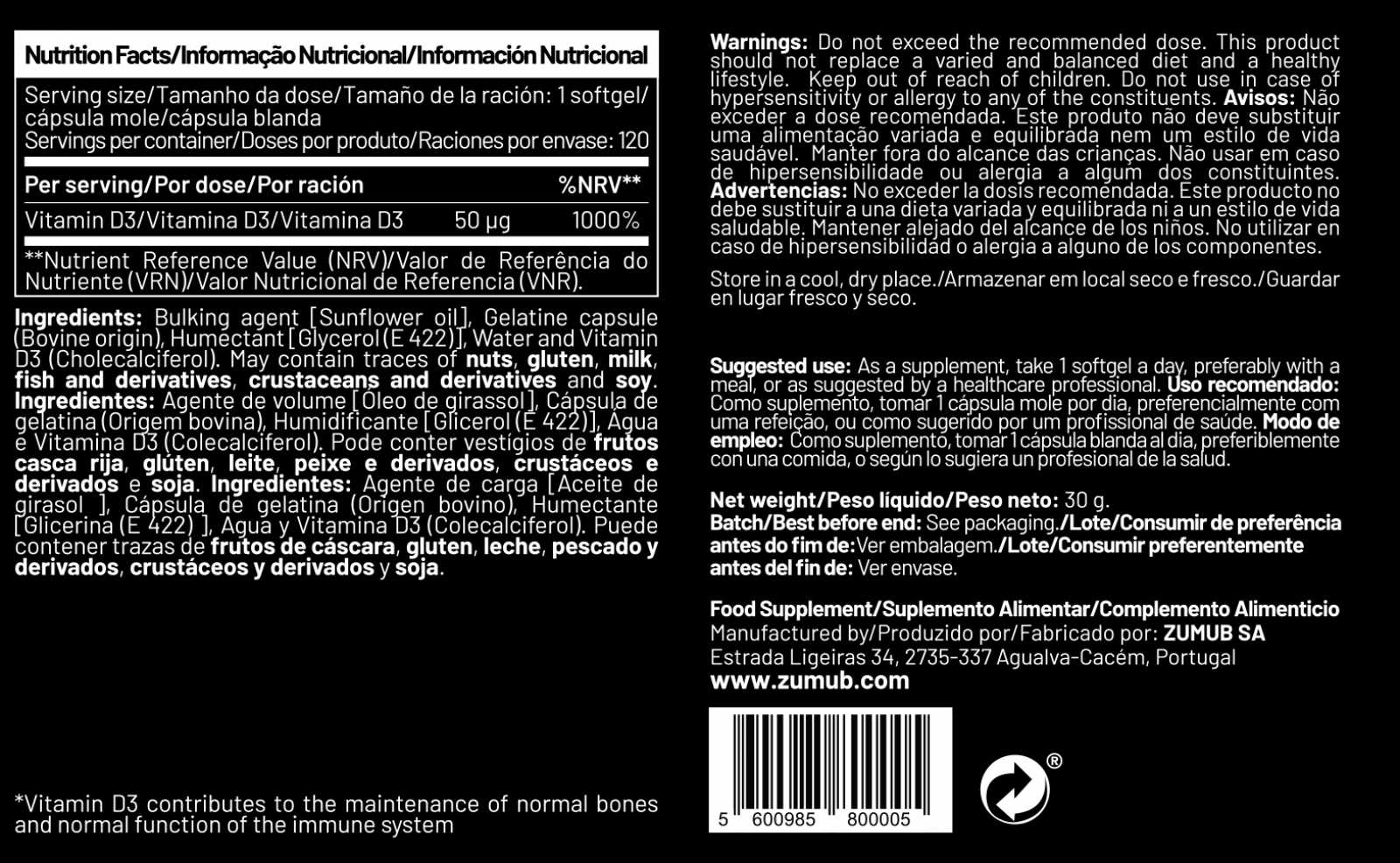 Zumub Vitamina D-3 50 Μg 120 softgels