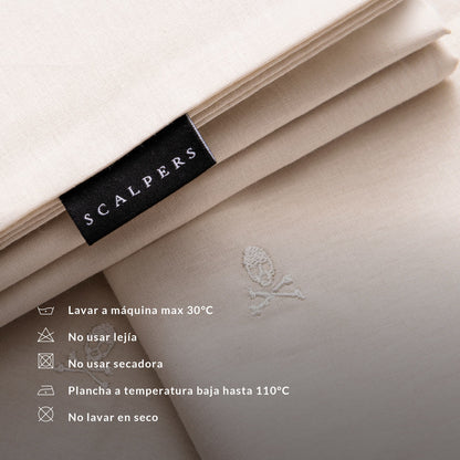 Set Cama 4pc (sábana Bajera 150x200+28cm + Sábana Encimera 230x270cm + 2 Fundas Almohada 50x85cm) 100% Algodón Beige Scalpers Home