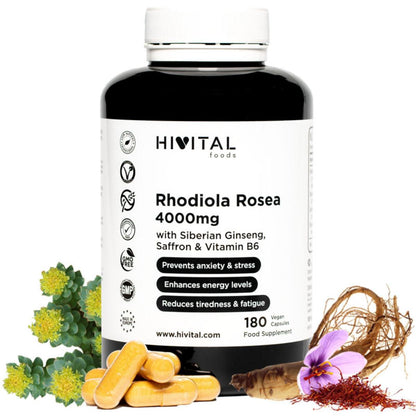 Rhodiola Rosea 4000 mg 180 cápsulas veganas Hivital