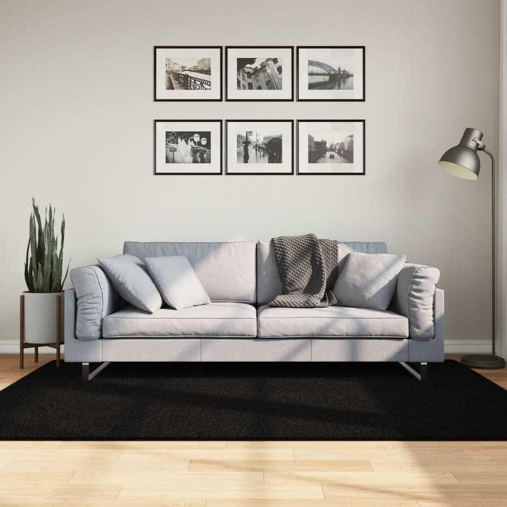 Alfombra De Pelo Corto Suave Lavable Huarte Negro 140x200 Cm / Vetonek_0