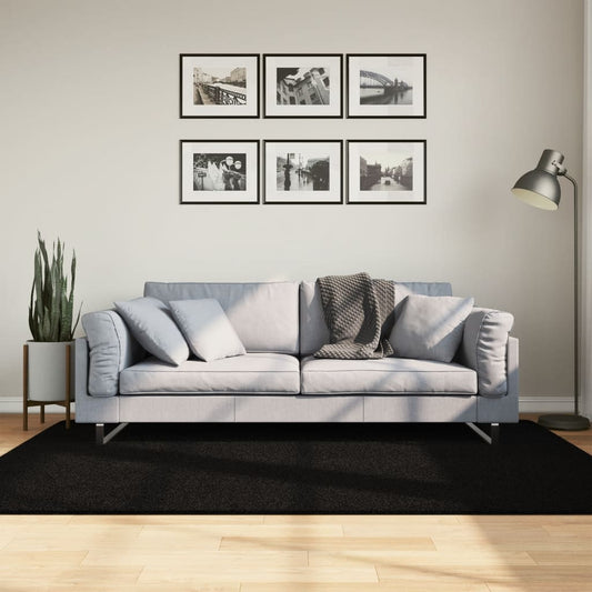 Alfombra De Pelo Corto Suave Lavable Huarte Negro 140x200 Cm / Vetonek_0