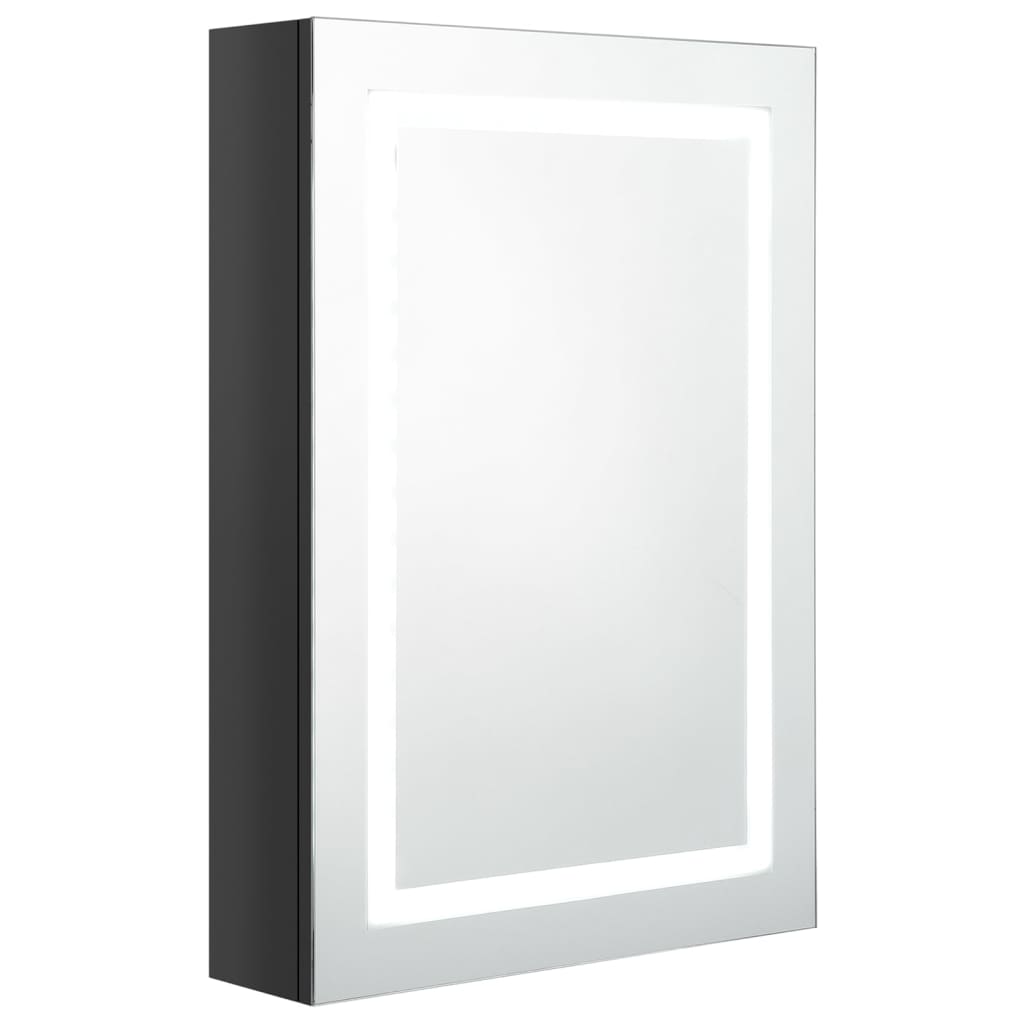 Armario De Baño Con Espejo Led Negro Brillante 50x13x70 Cm_1