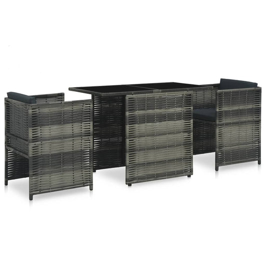Vidaxl Set Mesa Y Sillas Jardín 3 Pzas Y Cojines Ratán Sintético Gris_0