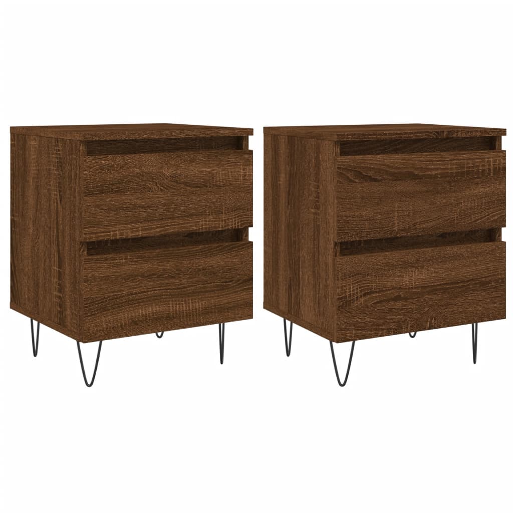 Mesitas Noche 2 Uds Madera Ingeniería Marrón Roble 40x35x50 Cm_0