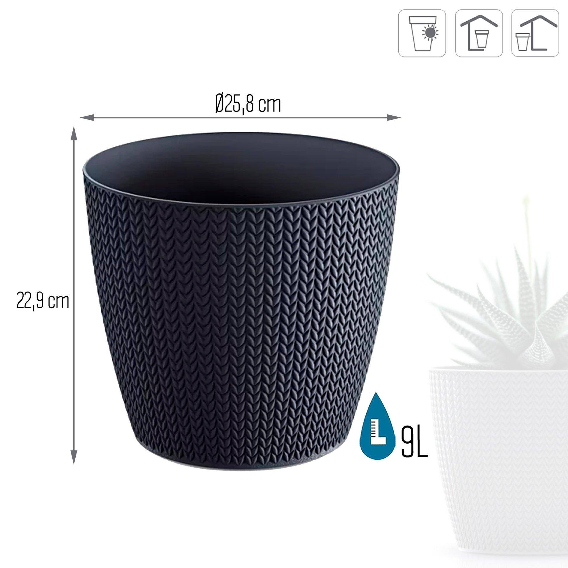 Maceta Wheaty 9l., Dimensiones (mm) 258x258x229, Color Antracita_2