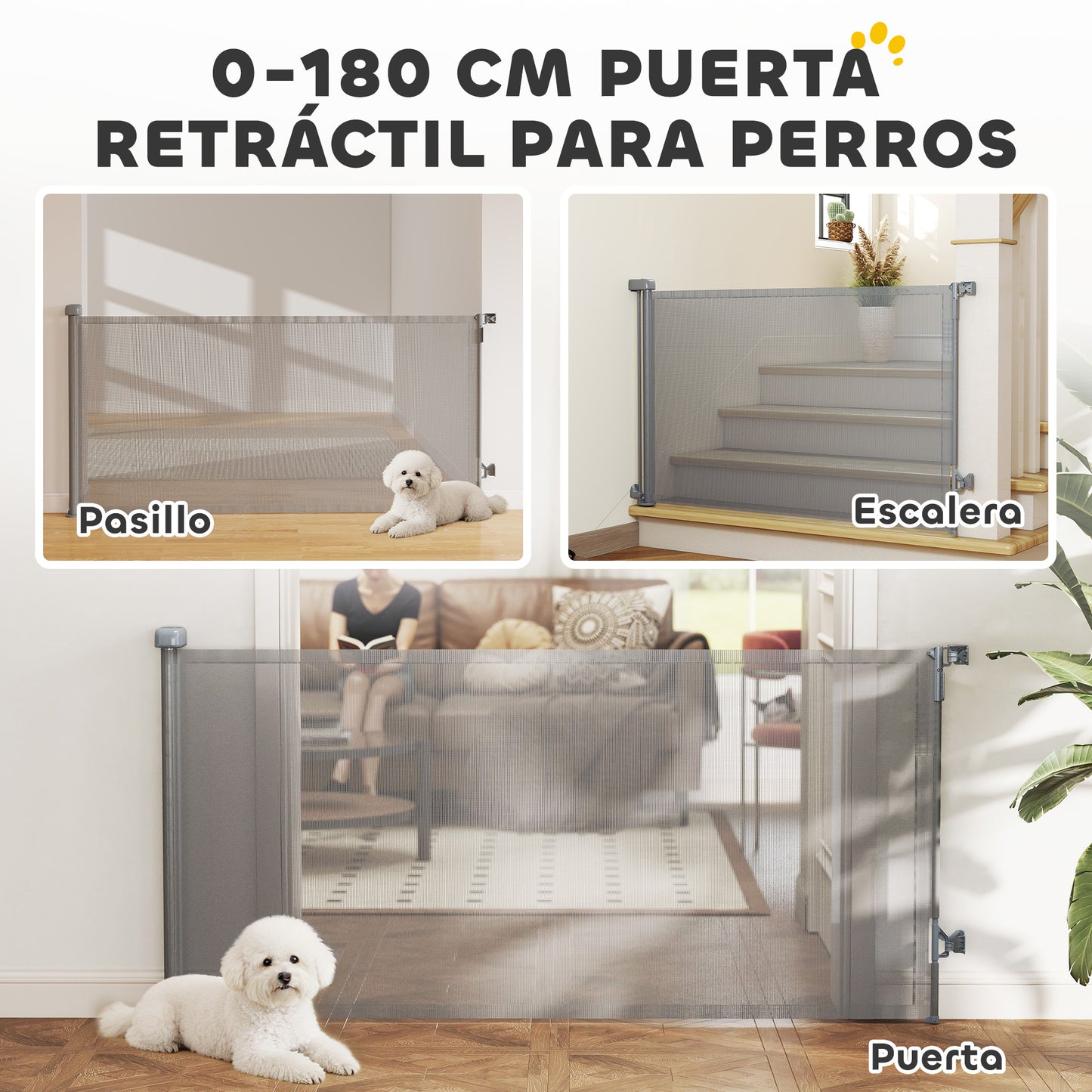 Pawhut Barrera De Seguridad Para Perros Retráctil_3