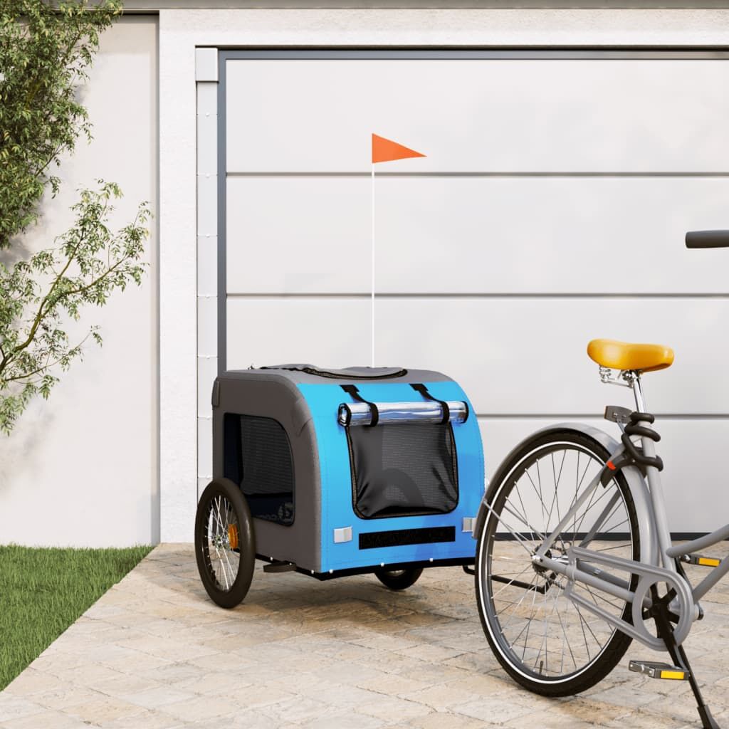 Vidaxl Remolque De Bicicleta Mascotas Hierro Tela Oxford Azul Gris_1