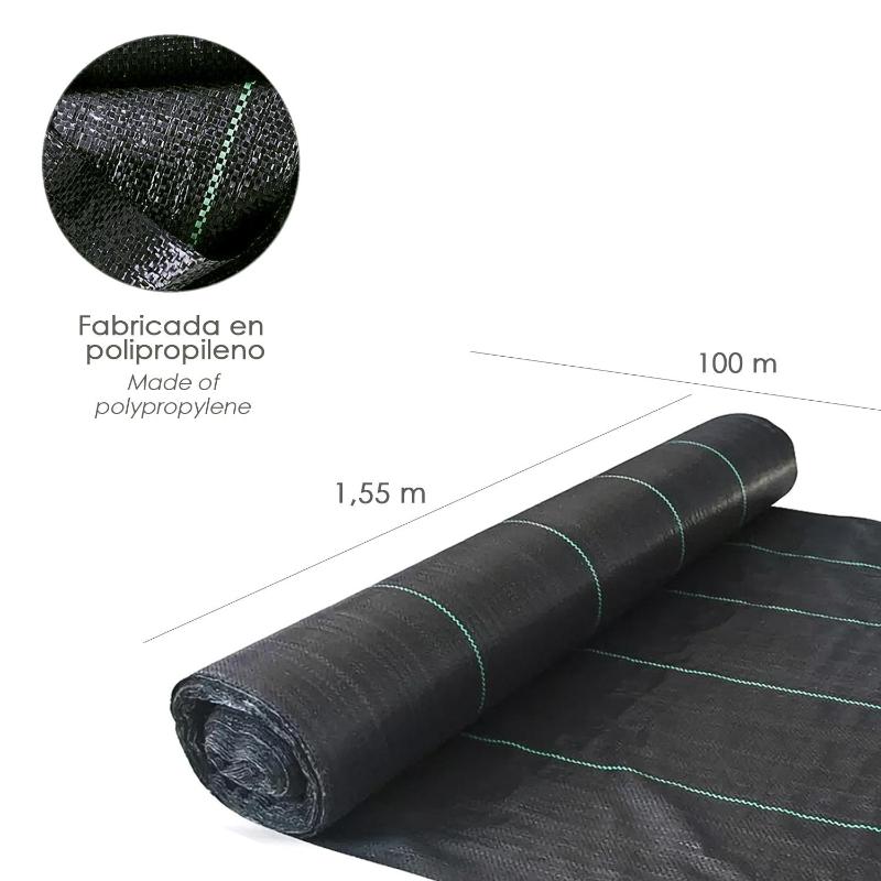 Malla Antihierbas (rollo 1,55x100 Metros) Malla Anti Maleza, Malla Geotextil Jardin, Tela Anti Hierbas Jardin