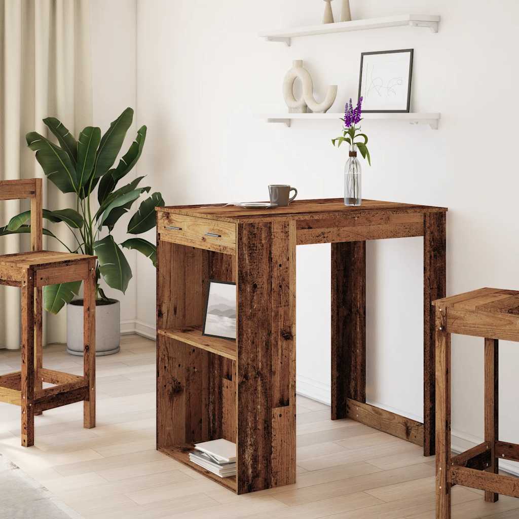 Mesa Alta De Bar Madera Ingeniería Envejecida 102x70x103,5 Cm_1