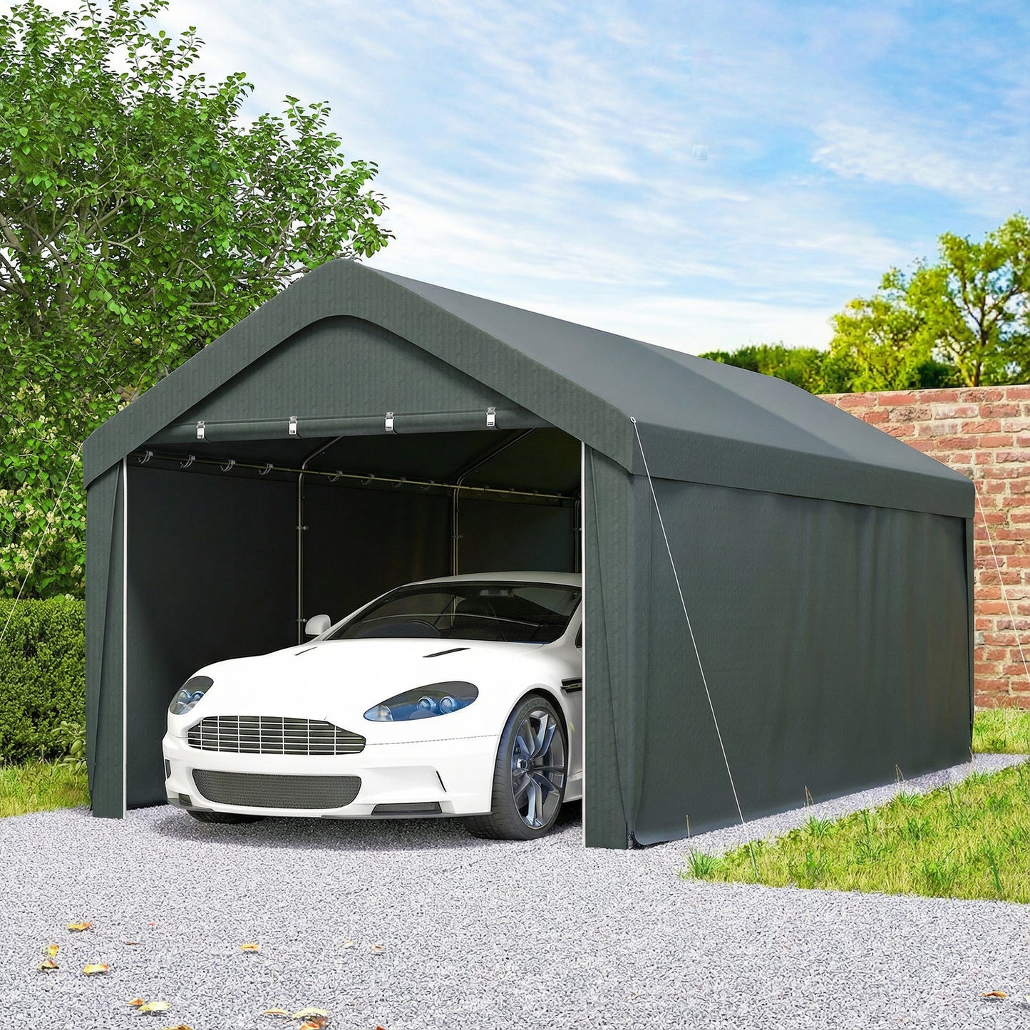 Outsunny Carpa Garaje 3x6 M Impermeable Con Paredes Laterales Desmontables Gris_4