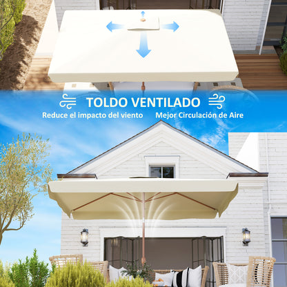 Outsunny Sombrilla De Terraza Exterior 300x200 Cm Con Ángulo Ajustable Beige_5