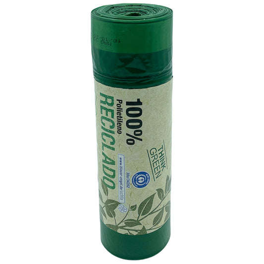 Rollo De 20 Bolsas De Basura Con Autocierre, Fabricada Con Materiales 100% Reciclados, Capacidad 30l, 55x60 Cm.