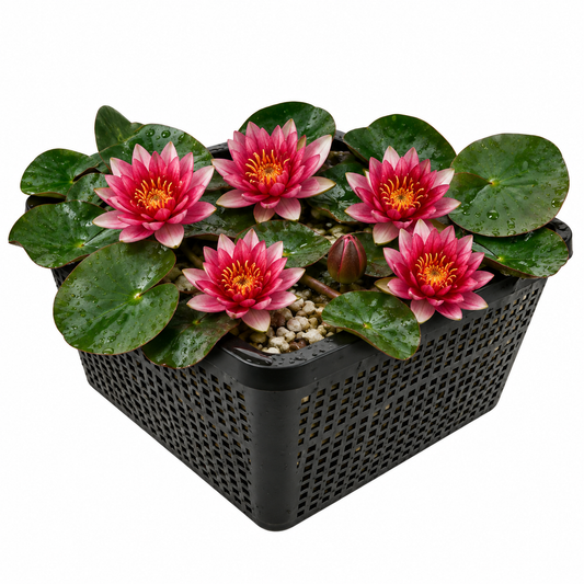 Nenúfar Enano Rojo - Nymphaea Pygmaea - 1x Nenúfar Multiflor Con Cesta_0