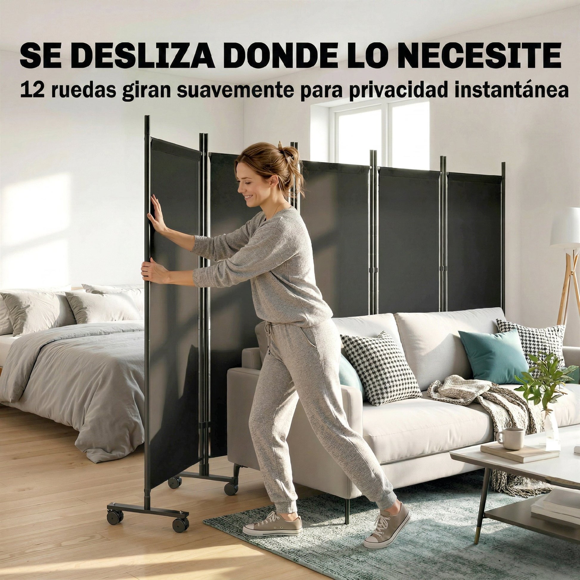 Outsunny Biombo Plegable De 5 Paneles Con 12 Ruedas_3