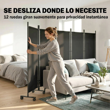 Outsunny Biombo Plegable De 5 Paneles Con 12 Ruedas_3