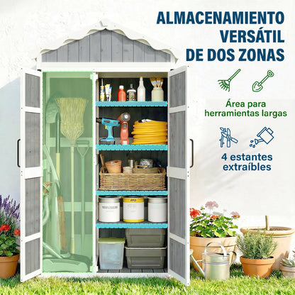 Outsunny Caseta De Jardín De Madera 105x55x179 Cm Con 4 Estantes Extraíbles_3