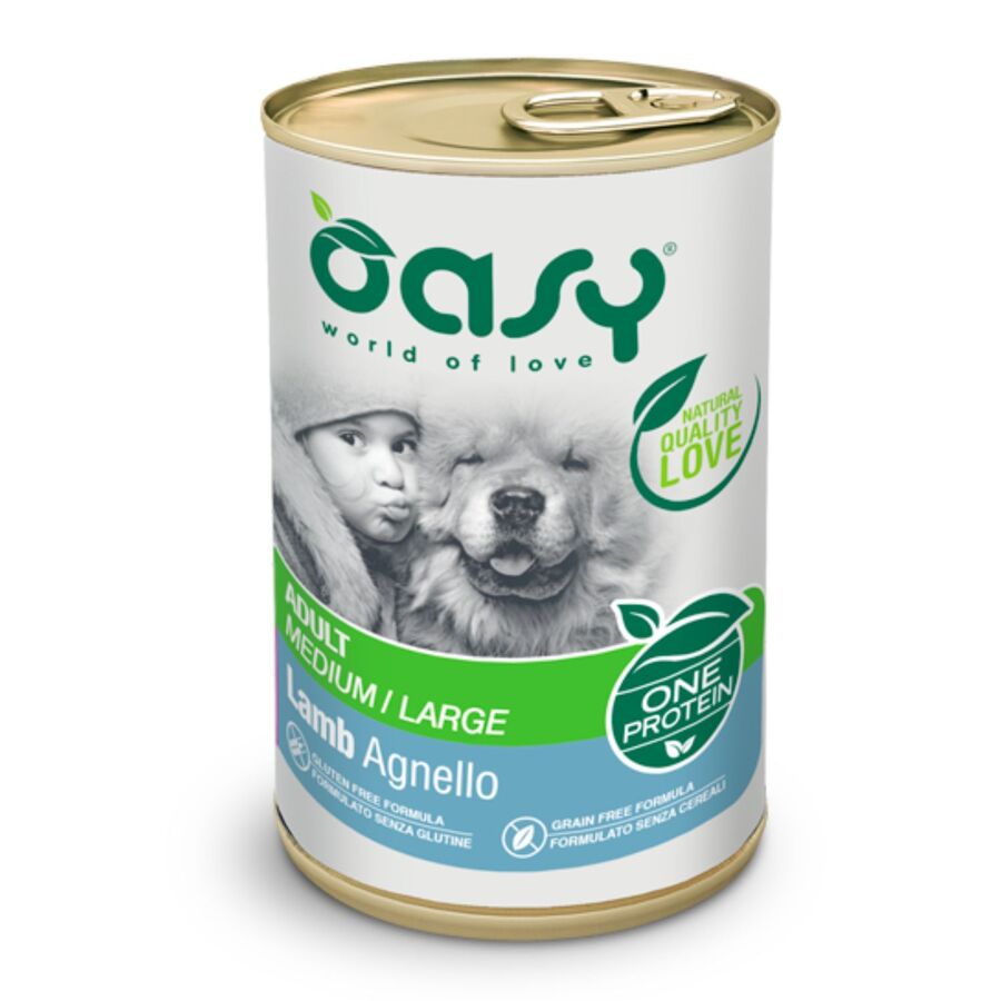 12 Latas De Comida Oasy Para Perro Adulto M/l De Cordero (12x400g)_0