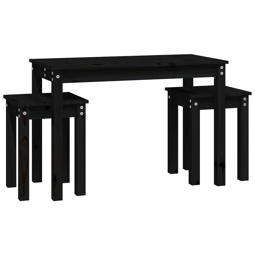 Mesas Apilables 3 Piezas Madera Maciza De Pino Negro_3