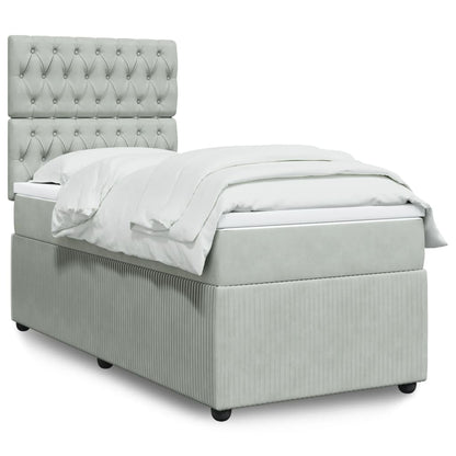 Cama Box Spring Con Colchón Terciopelo Gris Claro 90x190 Cm / Vetonek_3