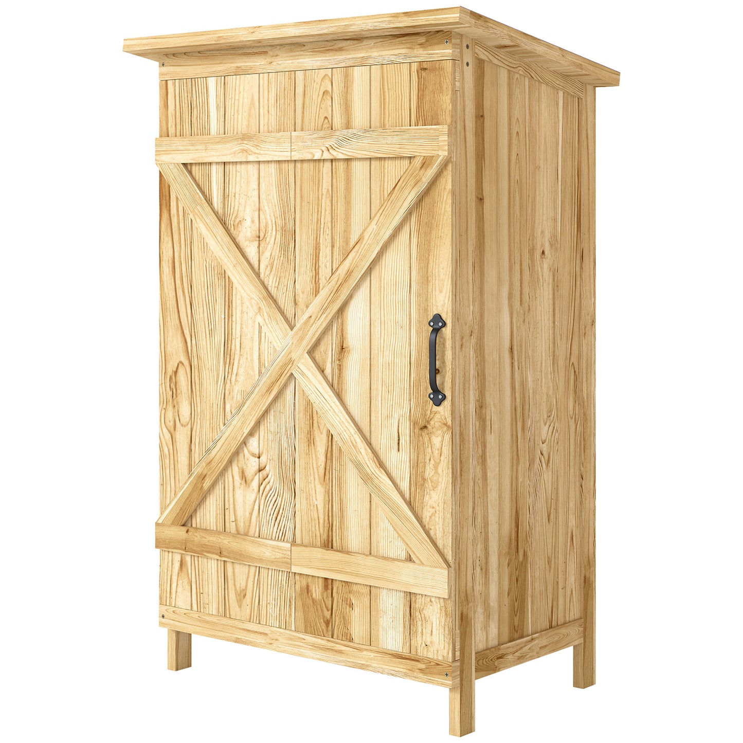 Outsunny Caseta De Jardín De Madera 63,5x40x90 Cm Con 2 Estantes Puerta Natural_0