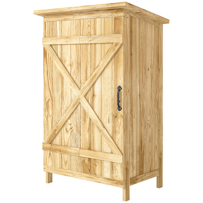 Outsunny Caseta De Jardín De Madera 63,5x40x90 Cm Con 2 Estantes Puerta Natural_0