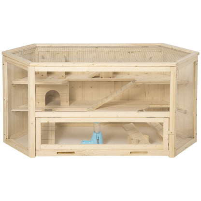 Pawhut Jaula De Madera Para Hámster 115x60x55 Cm Con 3 Niveles Techo Abatible_0